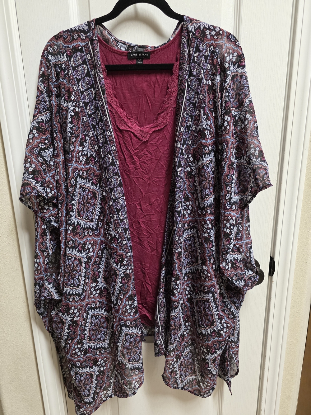 Lane Bryant Plum Lace-Trim Layered Kimono Top